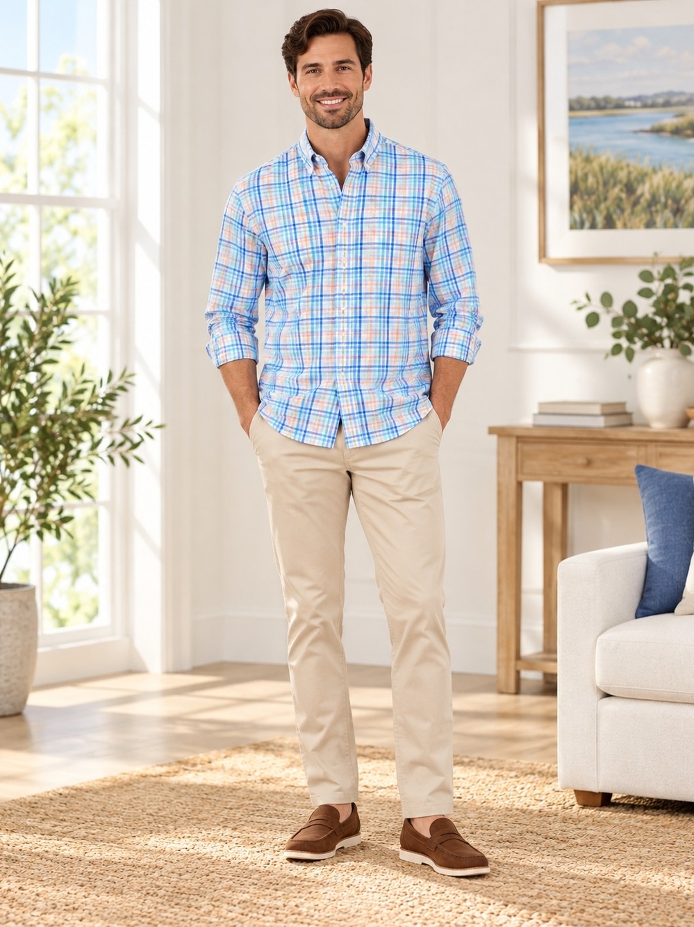 IZOD Premium Essentials Men's Long-Sleeve Button-Down Shirt Pastel Multicolor L